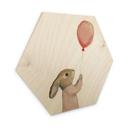 Sekskantet Billede af træ - sød kanin med ballon - Treechild