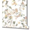 tapet, non-woven blomstertapet Flora hvid, grøn