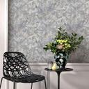 Papel pintado tejido-no tejido floral con hojas en gris
