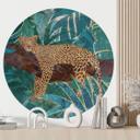 Leopard i smaragdgrøn jungle Wallsticker - Manovski - Rund
