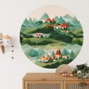Vinilo decorativo infantil Treechild - Pequeño pueblo entre verdes colinas - Redondo