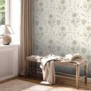 tapet med tegnede blomster hvid grøn - non-woven tapet blomstermotiver med blomster