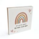 Holzbild zum Hinstellen - Boho-Regenbogen mit Mutmachspruch 'Ich werde geliebt'