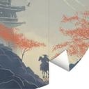 Solopgang over pagoden | Japan Art - Roze - Rundt tapet - vliesetapet/selvklæbende non-woven tapet