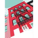 Fototapete Rote Fassade mit Feuertreppe in New York - Heemskerk