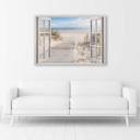 Canvasbillede, Vinduesudsigt strand havlandskab