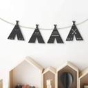 MDF - Decoración en madera - Tipi cadena banderín (set de 4) incl. cuerda de algodón