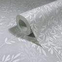 Papel pintado no tejido hojas naturaleza floral mate en gris blanco