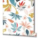 tapet, non-woven blomstertapet Flora hvid, blå