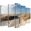Lærredstryk 5 stykker, Sea Beach Sand Nature