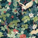Eksotisk tapet traner mørkeblå grøn - Ikke-vævet tapet med blomsterillustration