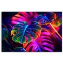 Canvasbillede, Monstera-blade i fluorescerende farver
