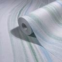 Papel pintado no tejido ondas, rayas gráfico moderno mate en blanco verde azul
