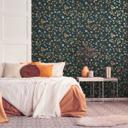 Blomstertapet sort gul - naturlig tapetdesigner - fleece tapet blomster
