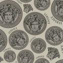 Versace medusa tapet i beige og grå non-woven tapet luksus design tapet Versace bogstaver Versace bogstaver
