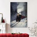 Canvasbillede Vinterromantik - Damplokomotiv i en snedækket skov - Melloi Art Prints