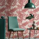 Fugletapet creme bordeaux - Ikke-vævet tapet med påfugle og blomster i et vintage-look