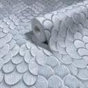 Papel pintado no tejido flores, aspecto 3D geométrico mate en verde 