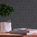 Papel pintado gráfico mandala negro plata - papel pintado estilo boho - papel pintado tejido-no tejido salón cocina