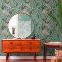 Papel pintado estampado con hojas y hierbas verde turquesa - papel pintado tejido-no tejido jungla