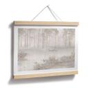 Poster Bos bij het meer in mist in beige - Ms Tiff