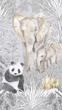 Fototapet grå farverig - jungledyr panda elefant surikat - Ikke-vævet tapet