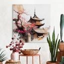 Cuadro Lienzo Pagoda Japonesa con Cerezos en Flor - Jaszke - Cuadrado