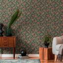 Papel pintado floral con ramas de olivo verde negro - papel pintado no tejido floral con aceitunas