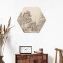 Houten Wanddecoratie zeshoek met boslandschap in beige - Ms Tiff