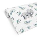 Tapet med mønster til børneværelset - sød babyelefant mellem boho-grene - UN Designs