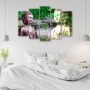 5 stykke lærred Print Buddha Waterfall Forest Green
