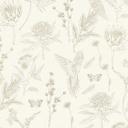 non-woven tapet med blomster og fugle hvid grøn - tapet med blomstermønster