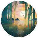 Tapet cirkel Skovens magi ved solnedgang - SpaceFrog Designs - vliesetapet/selvklæbende non-woven tapet