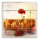 Cuadro de madera diluvio solar en campo de amapolas - 40x41,5 cm