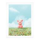 Póster tailandés - Cerdito feliz en el prado de verano