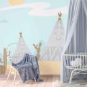 Western planteskole tapet i blå gul - non-woven tapet Designwalls 2 - 2,55 x 3,5 m