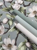 Ikke-vævet tapet grene, blomster blomster natur mat i grøn hvid