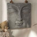 Buddha Gesicht Wandskulptur - Asiatische Wanddeko aus Kunststein - mit Seil 40x40 cm