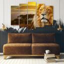 5 stykke lærredstryk, Lion Africa Savannah Landscape