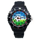Sportliche Kinder Armbanduhr - Lernuhr analog aus Silikon - Fußball schwarz