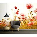 Grøn og pink non-woven tapet Designwalls FlowerMeadow natur valmuer