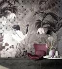 Fototapet Crane med art deco-mønster og blomster i gråsort 2,7 x 2,12 m