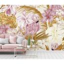 Orange og lyserødt non-woven tapet Designwalls FlamingoArt flamingo jungle