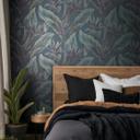 Papel pintado no tejido flores, hojas naturaleza floral en verde 