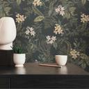 plantetapet med blomster sort grøn - non-woven tapet med blomstermotiver