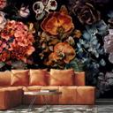 Fototapet med motiv af mørk blomsterbuket i sort med orkideer 2,7 x 2,12 m