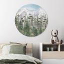 Skovens dyr i en grøn alpin skov - Kikki Belle - rund – print på aluminium (Alu-Dibond)