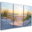 3 stykke lærredsprint, Beach Sea Dunes Sunset