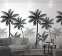 Fototapet med palmer sort, hvid, blomster 2,70 x 1,59 m
