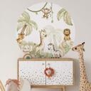 Vinilo decorativo para habitación de bebé - Oliver Robins - Animales lindos bajo palmeras - Redondo